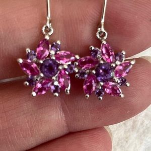 Sterling silver dangle earrings with purple and pink stones